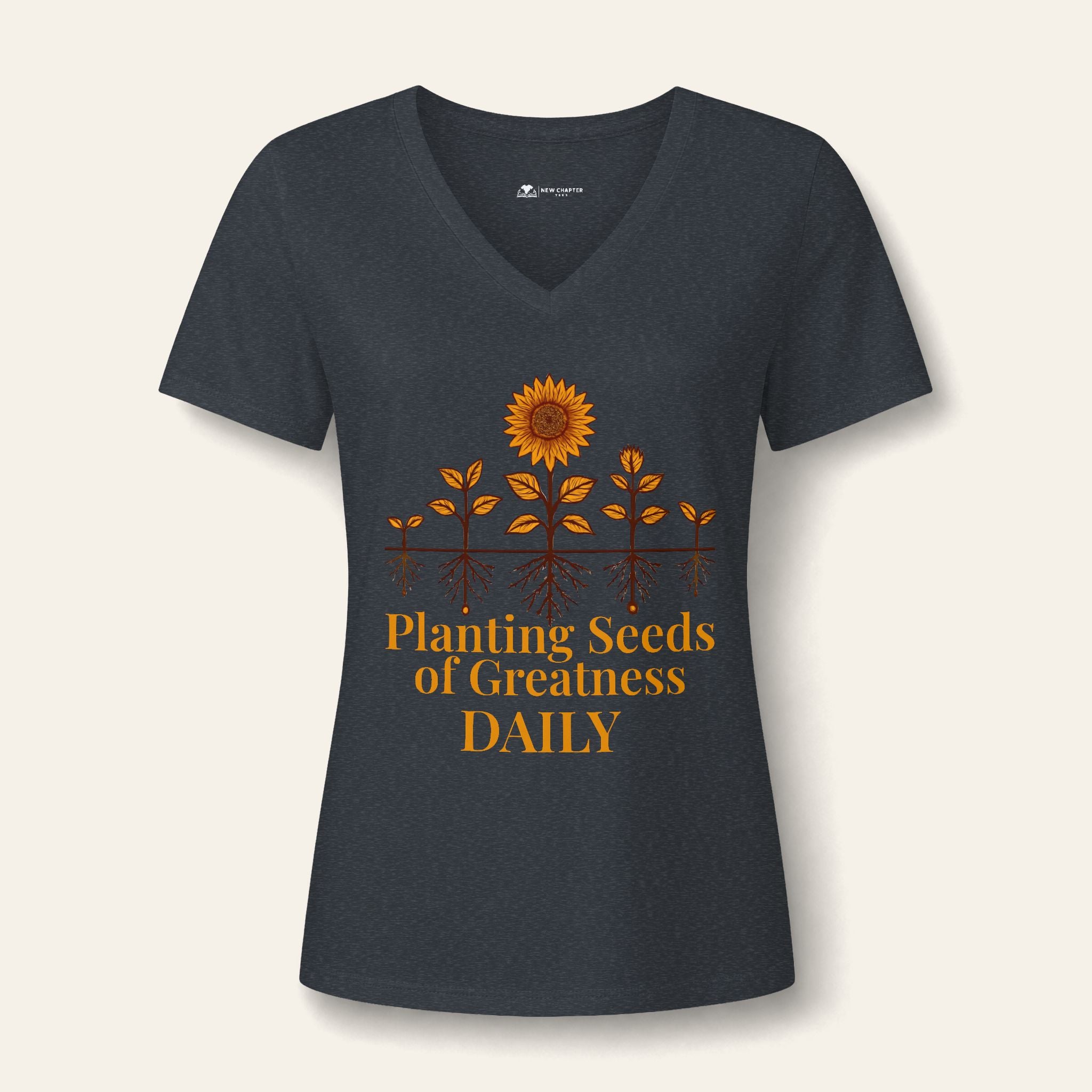 Teacher V-Neck — Planting Seeds Of Greatness Daily | New Chapter Tees