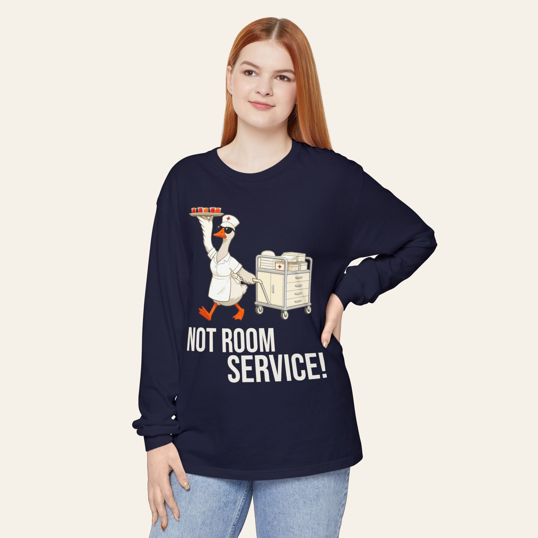 Funny Nurse Long Sleeve — Not Room Service Angry Goose Premium Nurse Shirt | New Chapter Tees