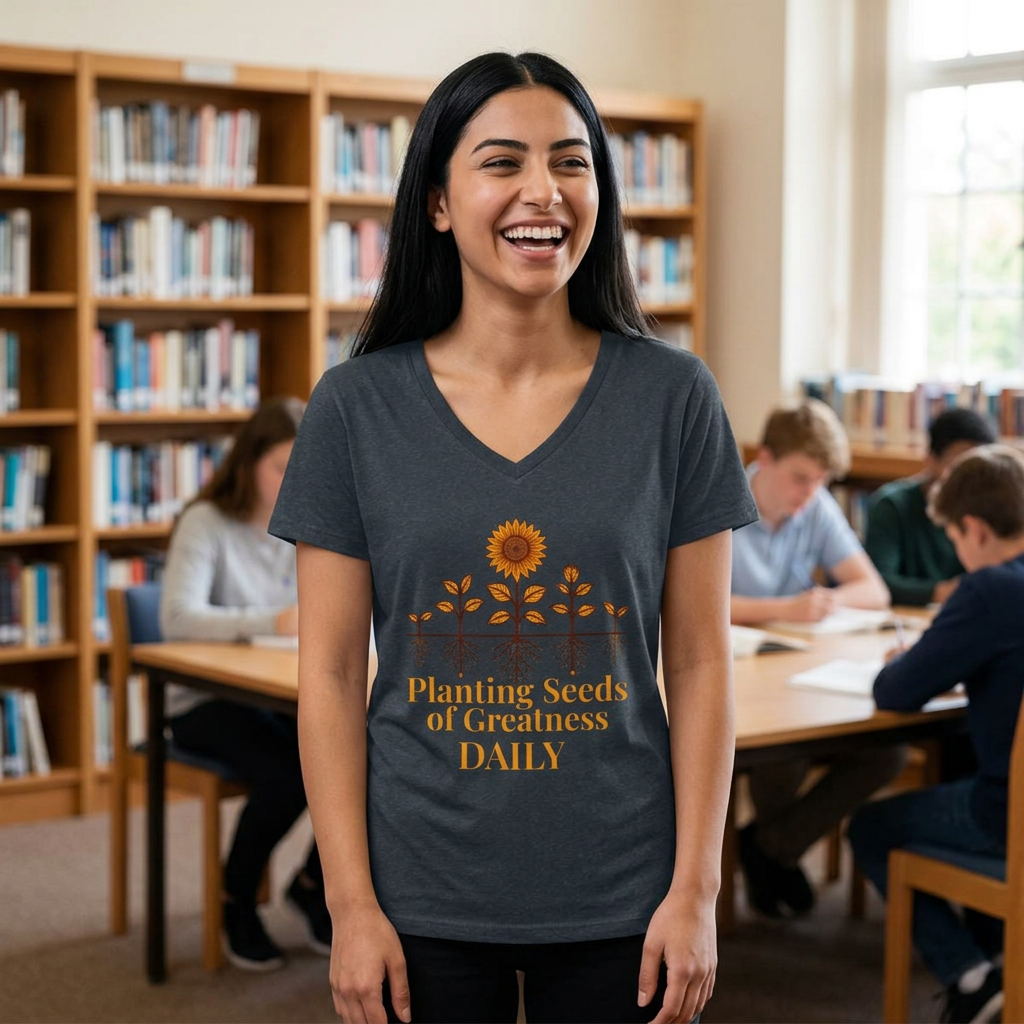 Teacher V-Neck — Planting Seeds Of Greatness Daily | New Chapter Tees