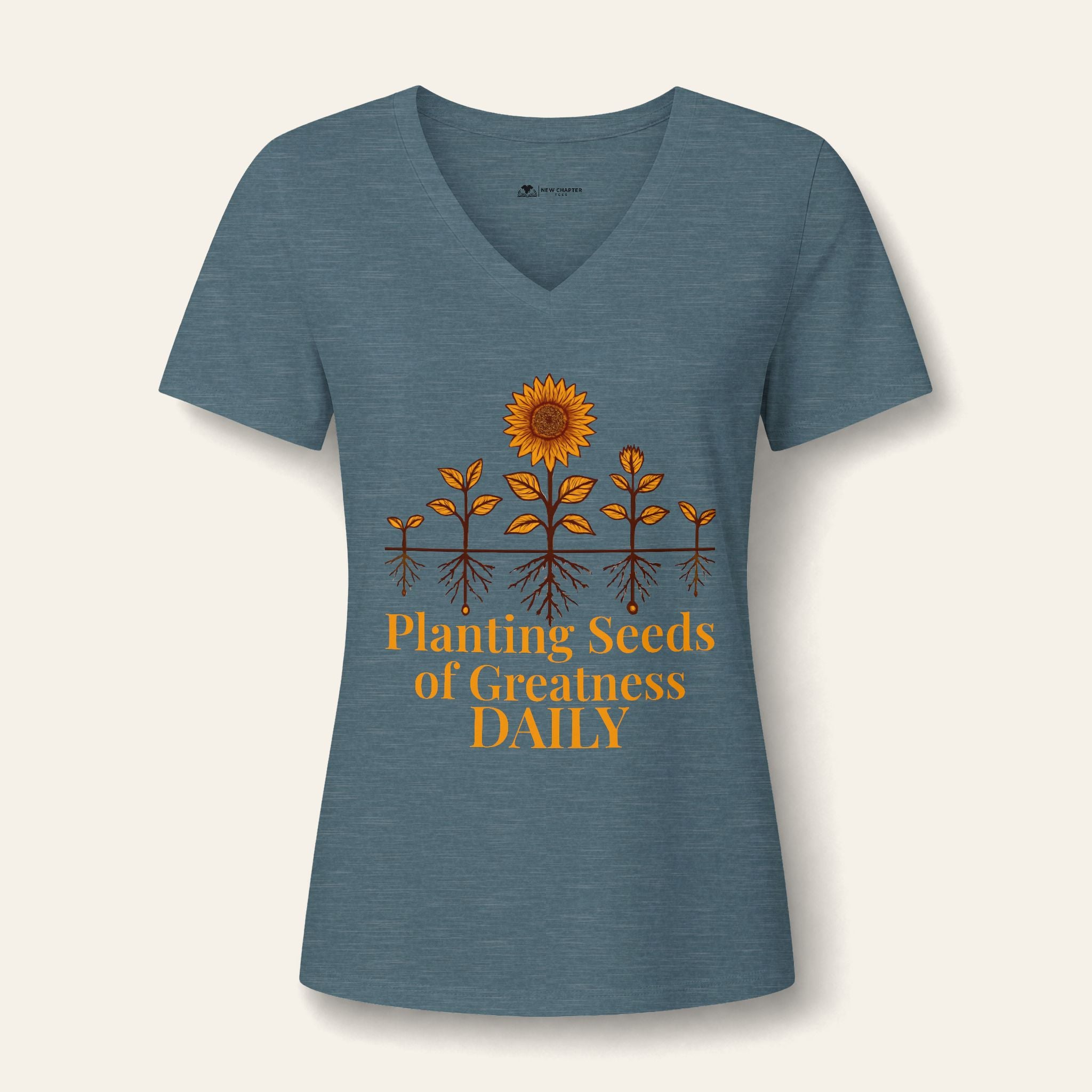 Teacher V-Neck — Planting Seeds Of Greatness Daily | New Chapter Tees