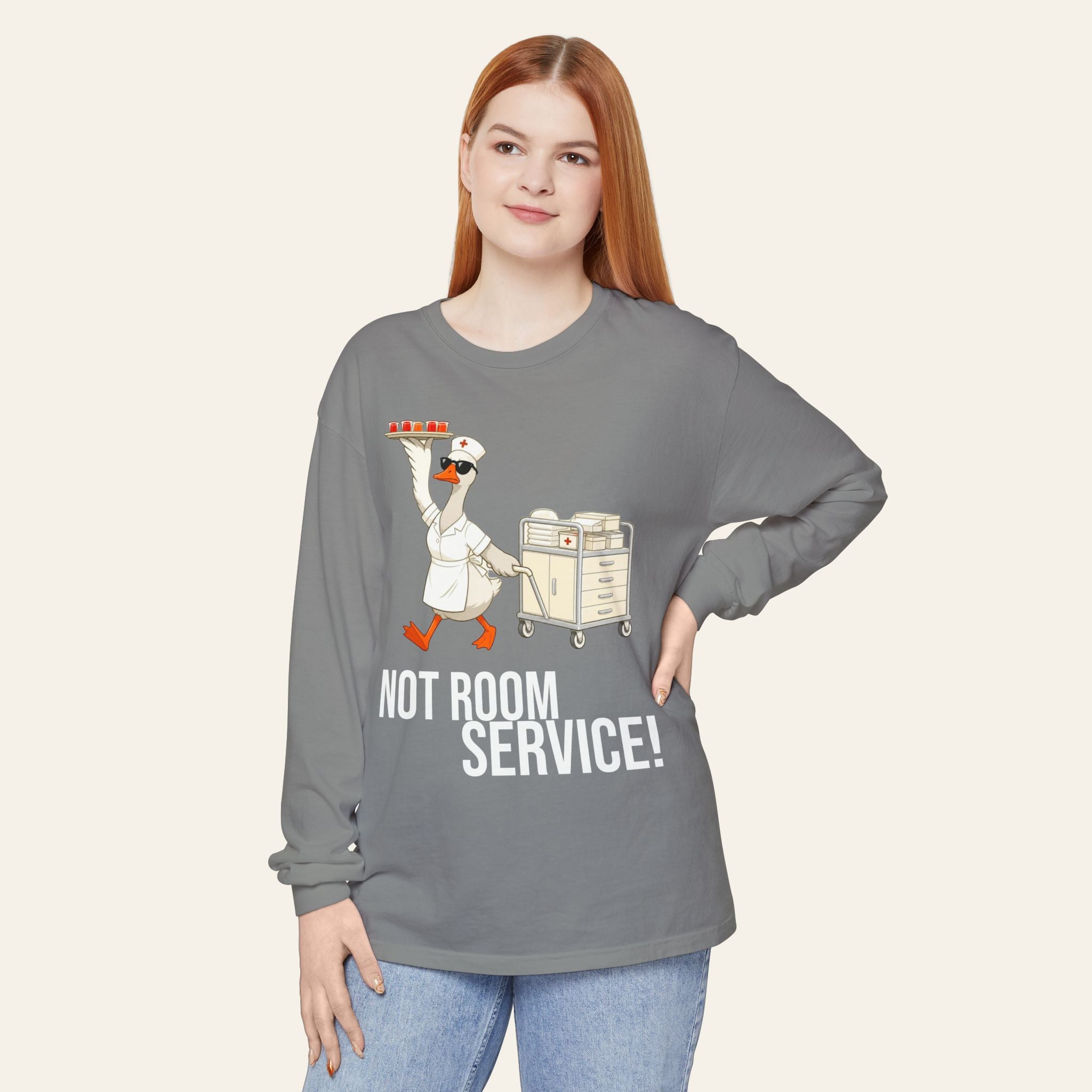 Funny Nurse Long Sleeve — Not Room Service Angry Goose Premium Nurse Shirt | New Chapter Tees