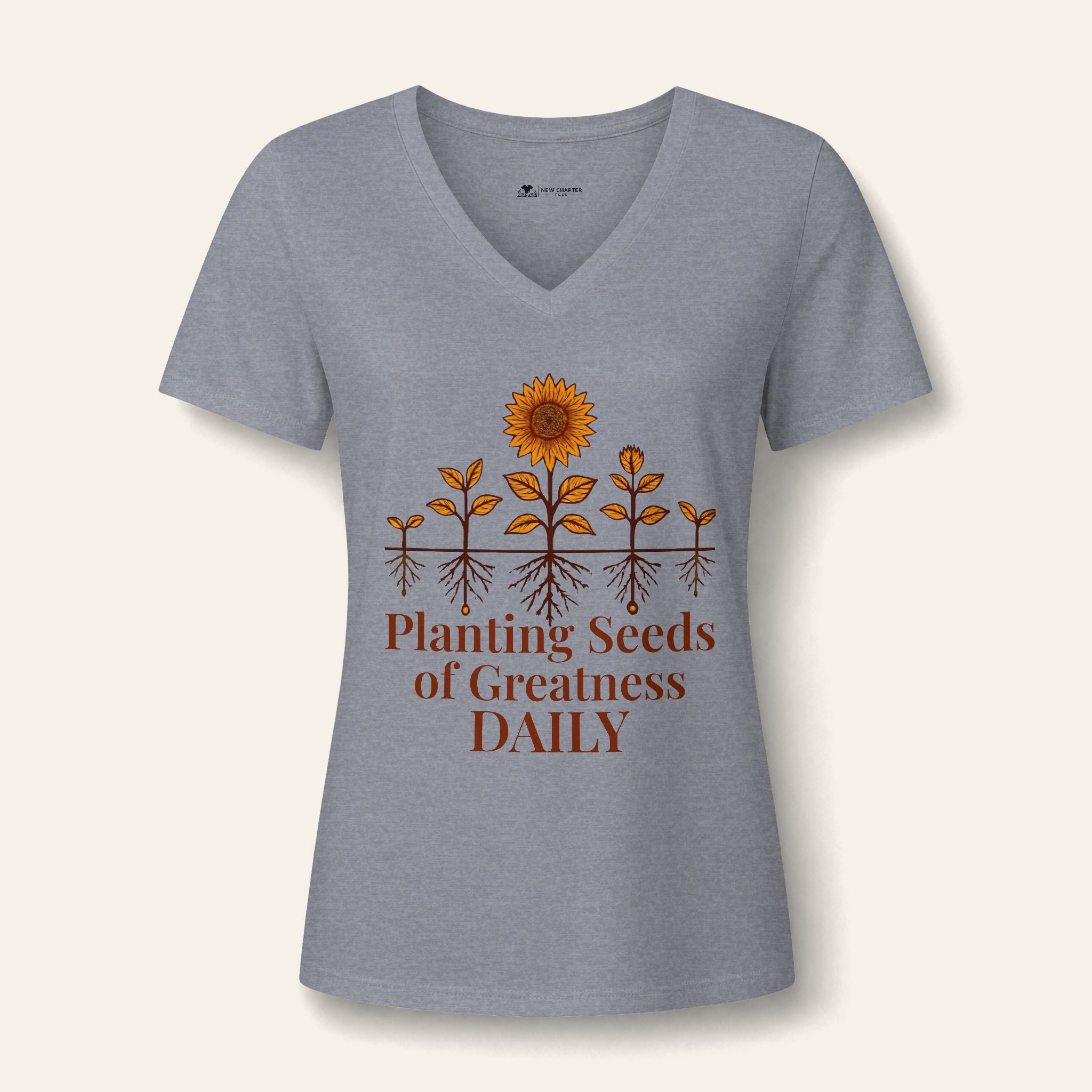 Teacher V-Neck — Planting Seeds Of Greatness Daily | New Chapter Tees