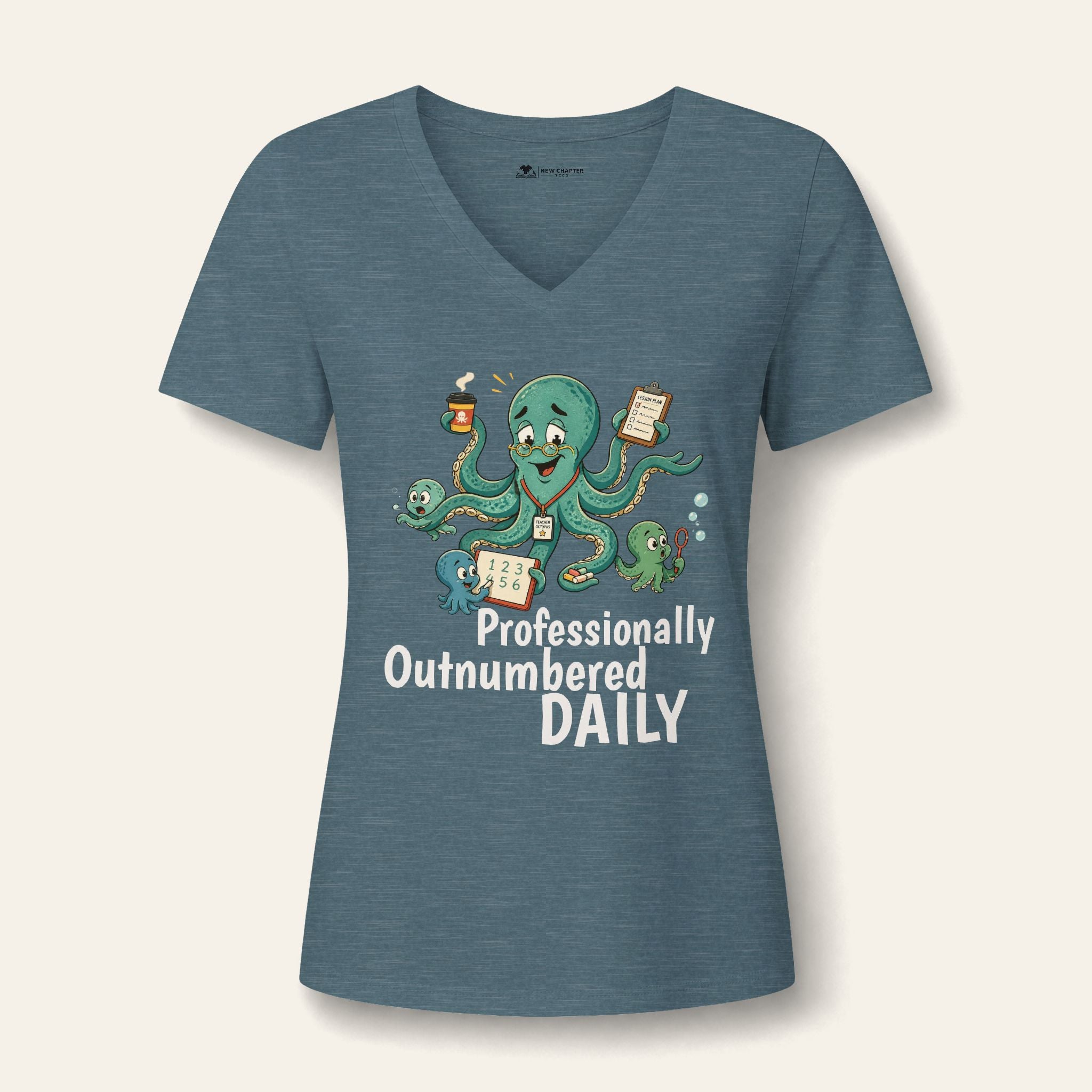 Professionally Outnumbered Daily — Women's V-Neck Teacher T-Shirt | New Chapter Tees